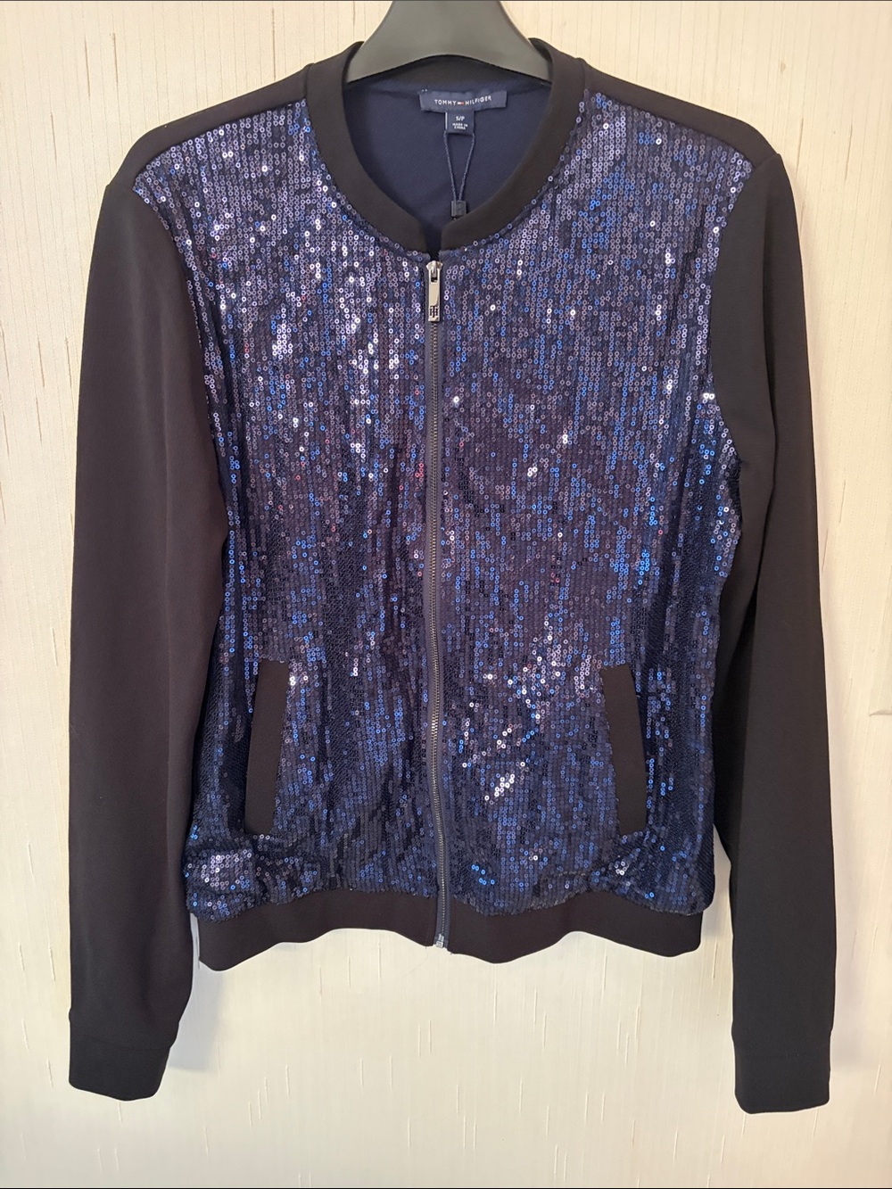 Tommy Hilfiger Navy Sequin Front Bomber Jacket